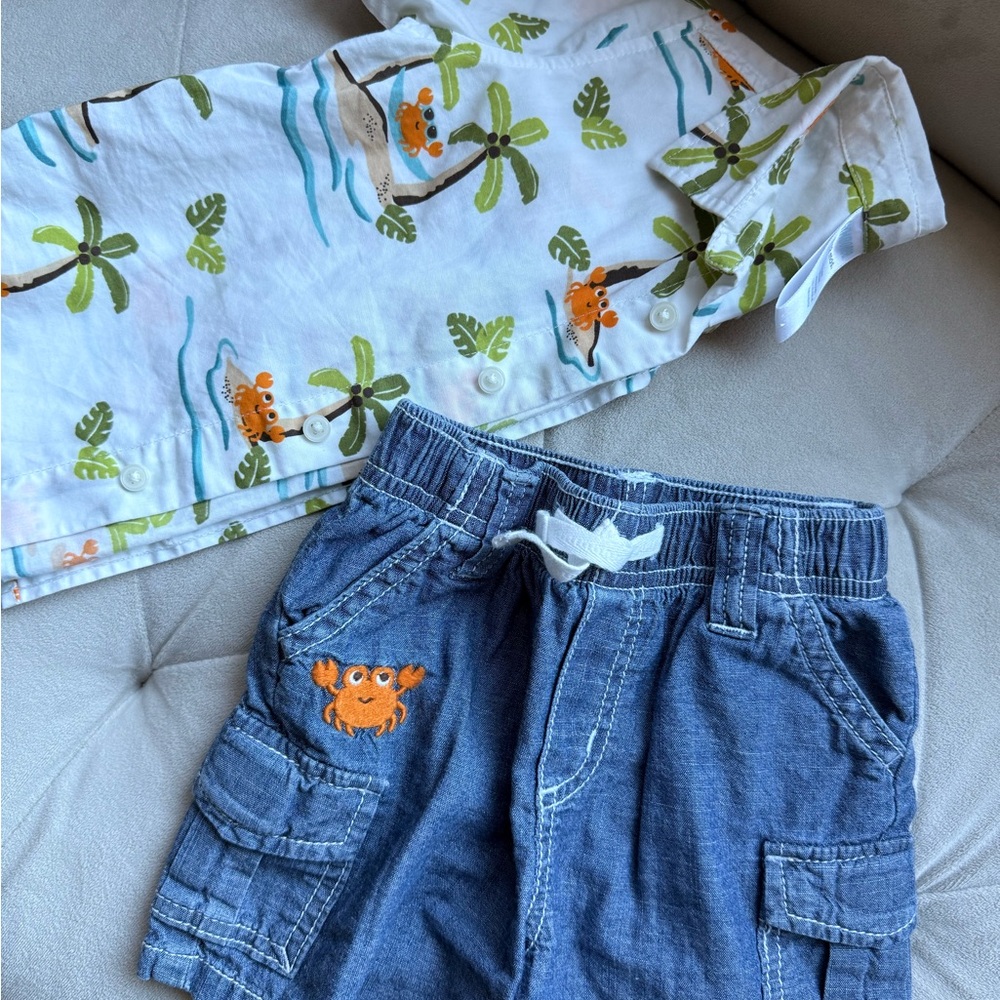 Gymboree White Blouse and Jean Shorts Baby Boys Matching Set
